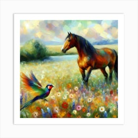 Horse And Parrot Art Print