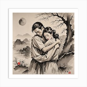 Chinese Couple Hugging Art Print