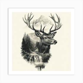 Illusion with Deer and Drawing Art Print