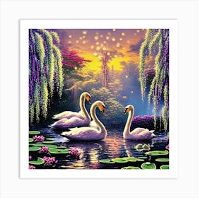 Dreamy Swans Art Print