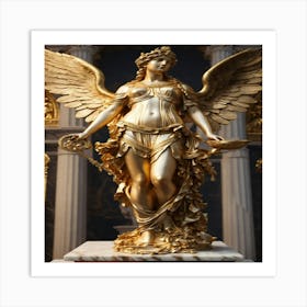 Greek Marble And Gold Statue Of A Goddess With Ang Art Print