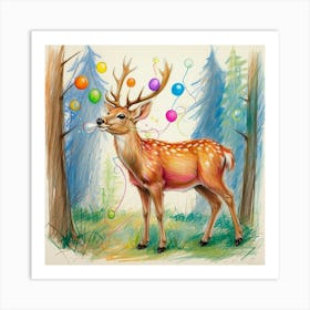 Deer With Balloons 1 Art Print