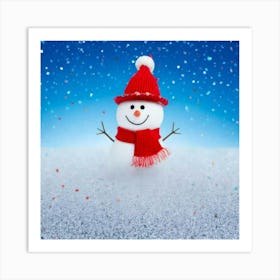 Firefly 3d, Cute, Snowman, Peeking, White, Wall, Red, Scarf, Hat, Silver, Glittery, Sequin, Decorati (3) Art Print