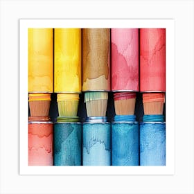 Colorful Paint Brushes On A Black Background Art Print