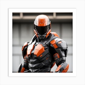 A Futuristic Warrior Stands Tall, His Gleaming Suit And Orange Visor Commanding Attention 17 Art Print
