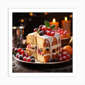 Christmas Cake With Berries Art Print