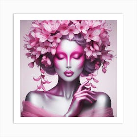 Pink Flower Girl Art Print