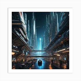 Futuristic City Blue IV Art Print