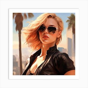 Grand theft auto A Los Angeles Scarlett Johansson Wearing Sunglasses Art Print