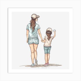 Mother And Daughter Holding Hands Art Print