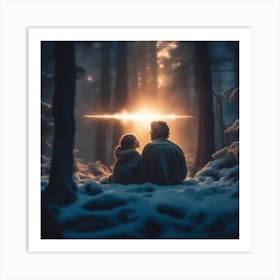 Boy And A Girl In The Snow Art Print