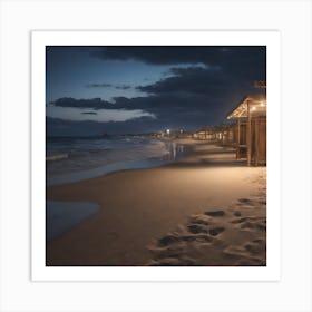 Beach Huts At Night Art Print