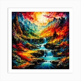 Waterfall In The Mountains 4 Art Print