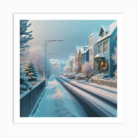 Winter Street In Iceland Art Print