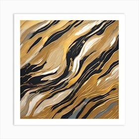 Gold And Black Abstract Painting Art Print