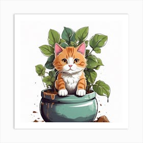 Cat In Pot Art Print