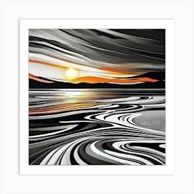 Sunset In Black And White Art Print