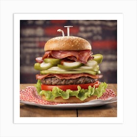 Burger With Bacon And Pickles Art Print