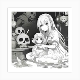 Anime Girl With Skeletons Art Print