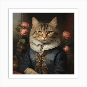 Cat With Roses Art Print