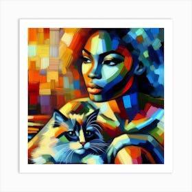 Woman With A Cat 1 Art Print