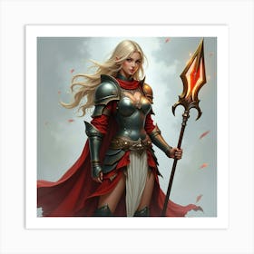 A Fierce Warrior Princess In Battle Armor With A Magic Infused Spear 1 Art Print