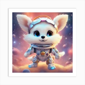 A Super Cute Chibi Zodiac Dog, In The Universe, With Snowwhite Shiny Fur, Happy Smile, Happy Smile, (1) 1 Art Print