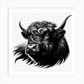 Black And White Bull Head Art Print