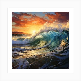 Sunset Ocean Wave Art Print