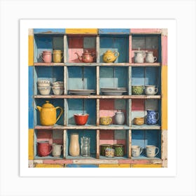 Vintage Pastel Kitchen Shelves 2 Art Print