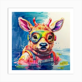 Deer In The Water 19 Art Print