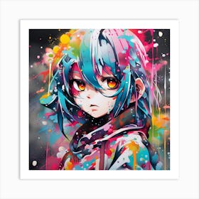 Anime Girl With Paint Splatters Art Print