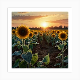 Sunflowers At Sunset 5 Art Print