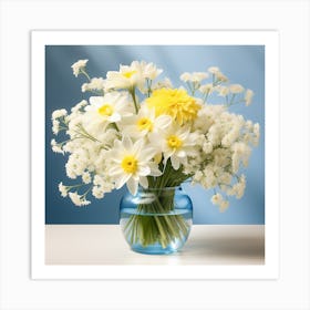 Bouquet with daffodils chrysanthemum Art Print