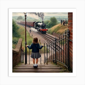 Little Girl And A Steam Train Art Print