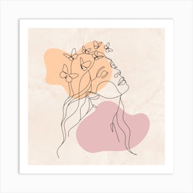 Woman With Butterflies In Her Hair Art Print