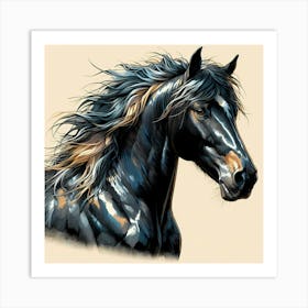 Black Horse Drawing Art Print