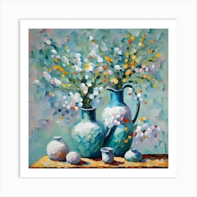 Flowers In Blue Vases Art Print