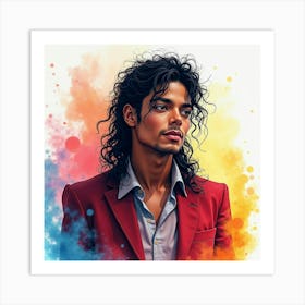 Watercolor Scene Of Michael Jackson Amidst Swirling Colors 1 Art Print