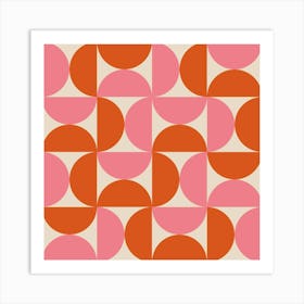 Mid Century Abstract Half Circles in Pink and Orange Art Print