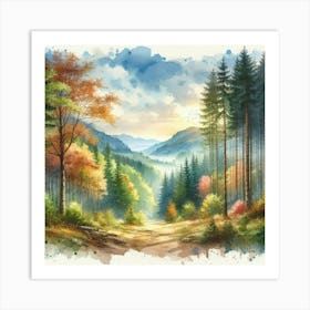 Watercolor Of Autumn Forest 2 Affiche