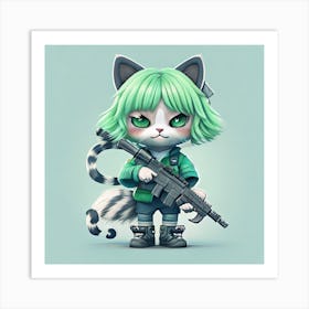 Cute Animal Characters Cute Anthropomorphic Girl Cat With Past 0 Art Print