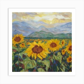 Sunflowers In The Mountains Art Print