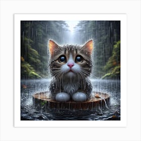 Cat In The Rain 3 Art Print