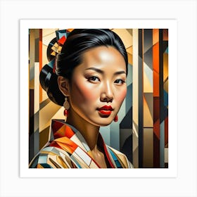 Asian Woman Cubism Style Art Print