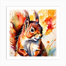 Red Squirrel Portrait Watercolor Painting Art Print