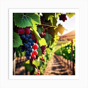 Red Grapes In A Vineyard Art Print