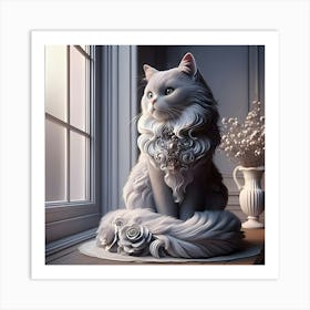 High Resolution 3d Image Of An Elegant Cat Sitting On The Windowsill 3 Art Print