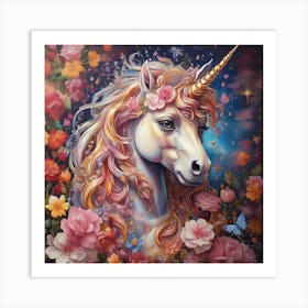 Unicorn With Flowers Art Print