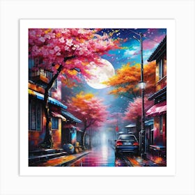 Cherry Blossom Street 1 Art Print